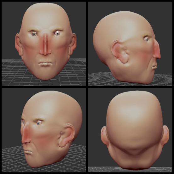 3D sculpture of an old bald man